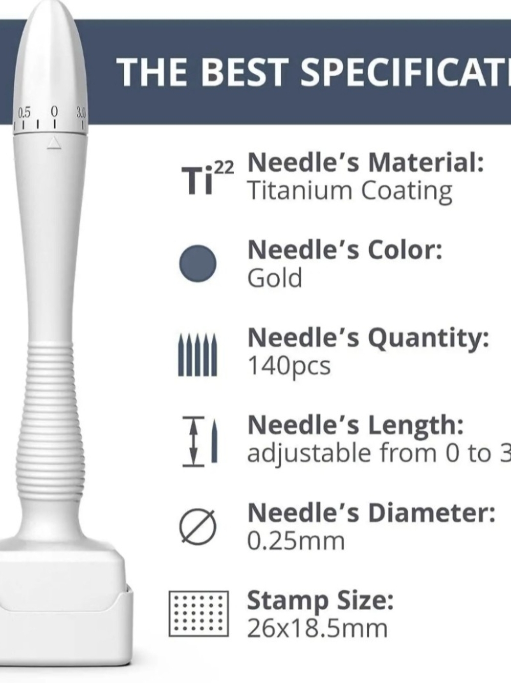 Micro Dermal Stamp with Adjustable Needle Length Titanium Coating 0-3mm